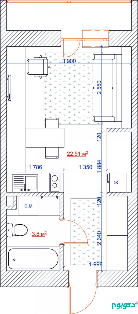 دکوراسیون داخلی آپارتمان با مساحت 27 متر مربع (قسمت اول)