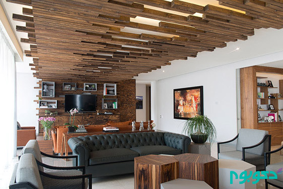 طراحی خلاقانه سقف با استفاده از چوب های دکوراتیو