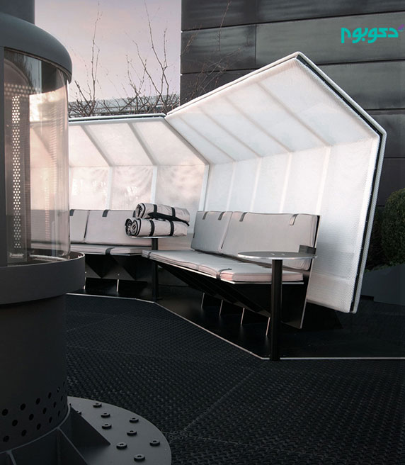 طراحی فضای باز با شومینه برای رستوران و لابی هتل مناسب روزهای سرد سال 