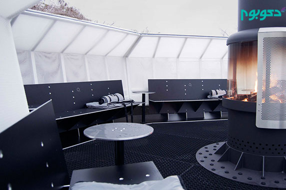 طراحی فضای باز با شومینه برای رستوران و لابی هتل مناسب روزهای سرد سال 