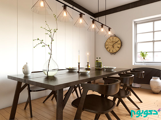 دکوراسیون اتاق غذا خوری، ترکیب چوب و رنگ سفید