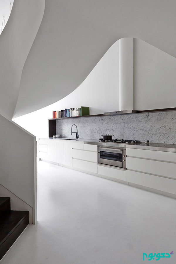 دکوراسیون جذاب آشپزخانه با رنگ سفید درخشان