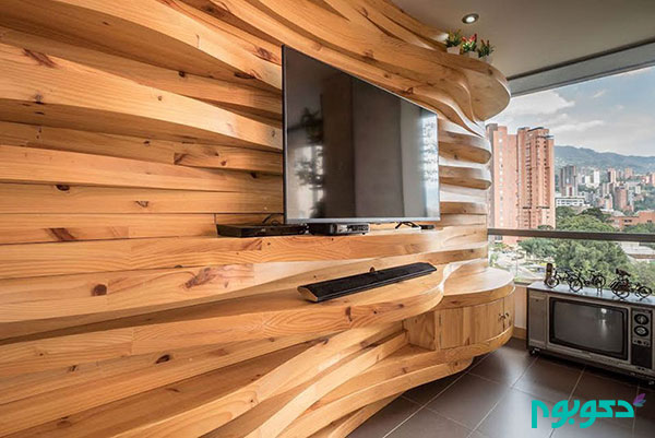 پانل موجدار چوبی ایده ای جذاب برای قرارگیری تلویزیون
