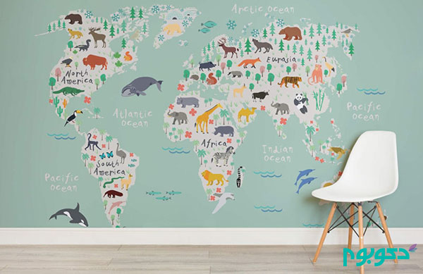 10طرح دیواری زیبا با استفاده از نقشه جهان برای دکور منزل