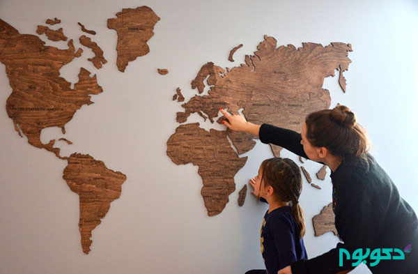 10طرح دیواری زیبا با استفاده از نقشه جهان برای دکور منزل
