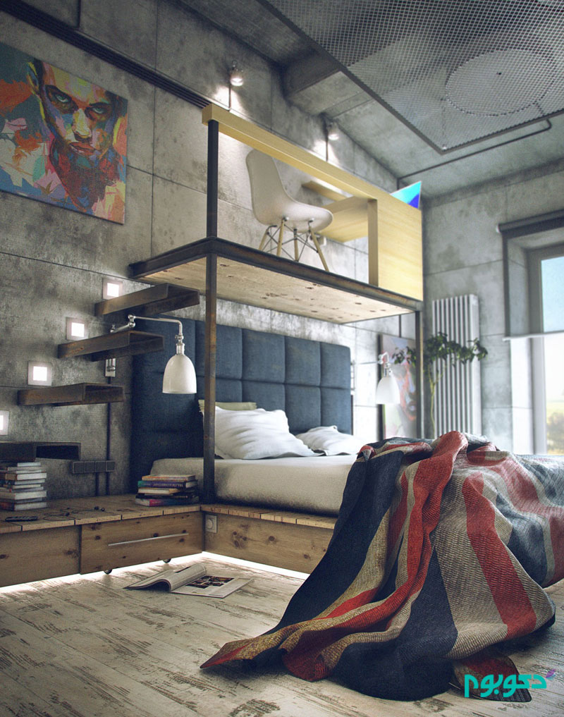 two-ladder-british-bedspread-industrial-bedroom.jpg