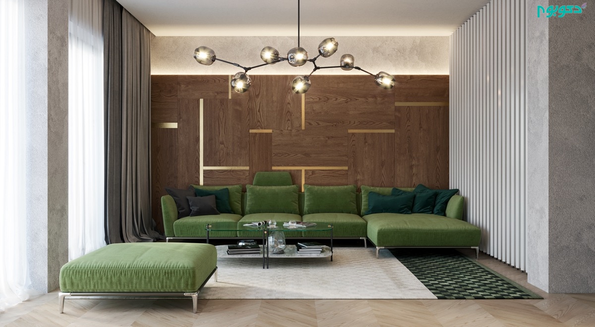 pea-green-couches-modern-chandelier-vintage-living-room.jpg