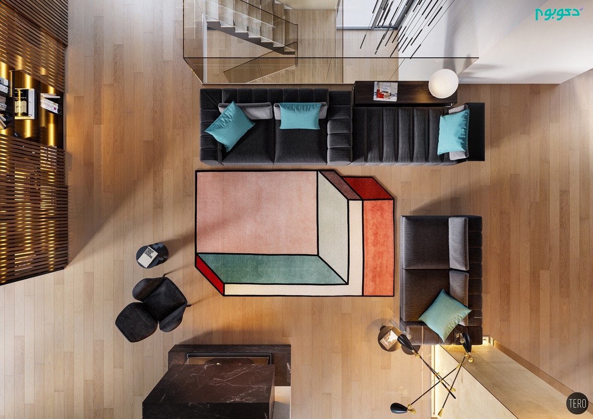 unique-rug-black-suede-couches-pop-art-living-room.jpg