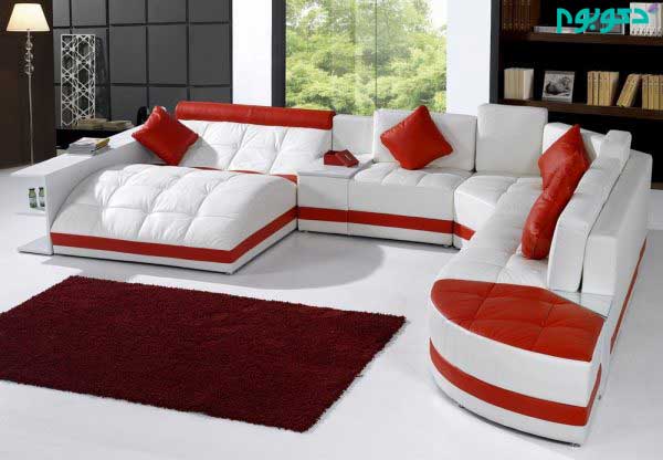  White & Red Contemporary Sectional Sofa