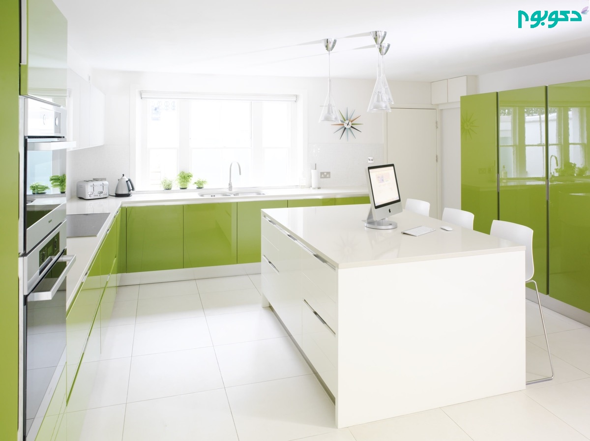 دکوراسیون داخلی آشپزخانه سبز و سفید