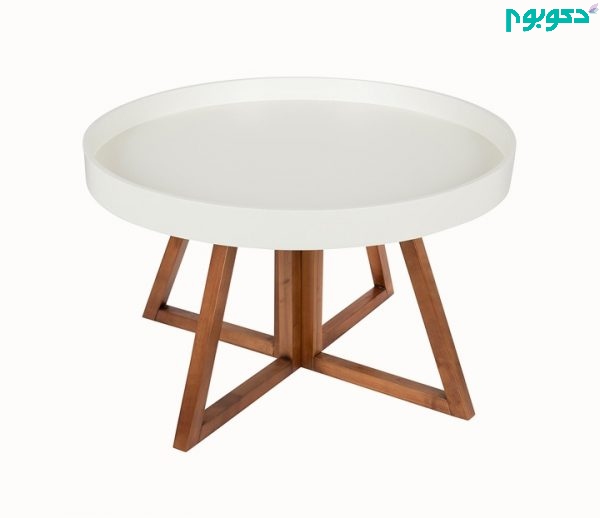 میز قهوه خوری سفید و پایه چوبی