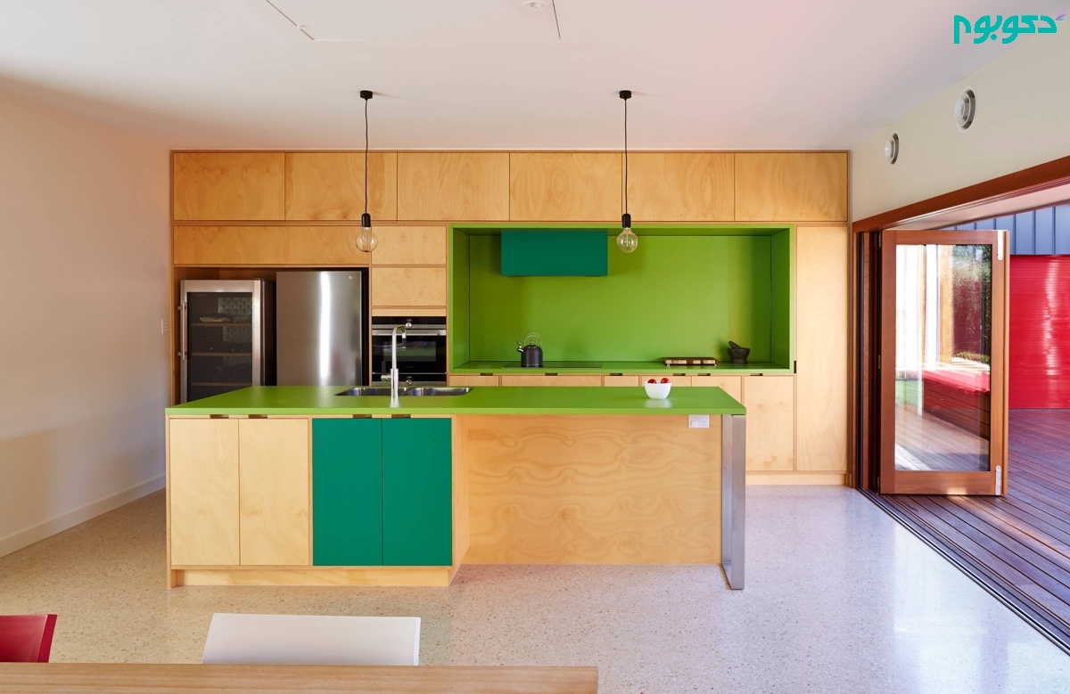 دکوراسیون داخلی آشپزخانه سبز و چوبی