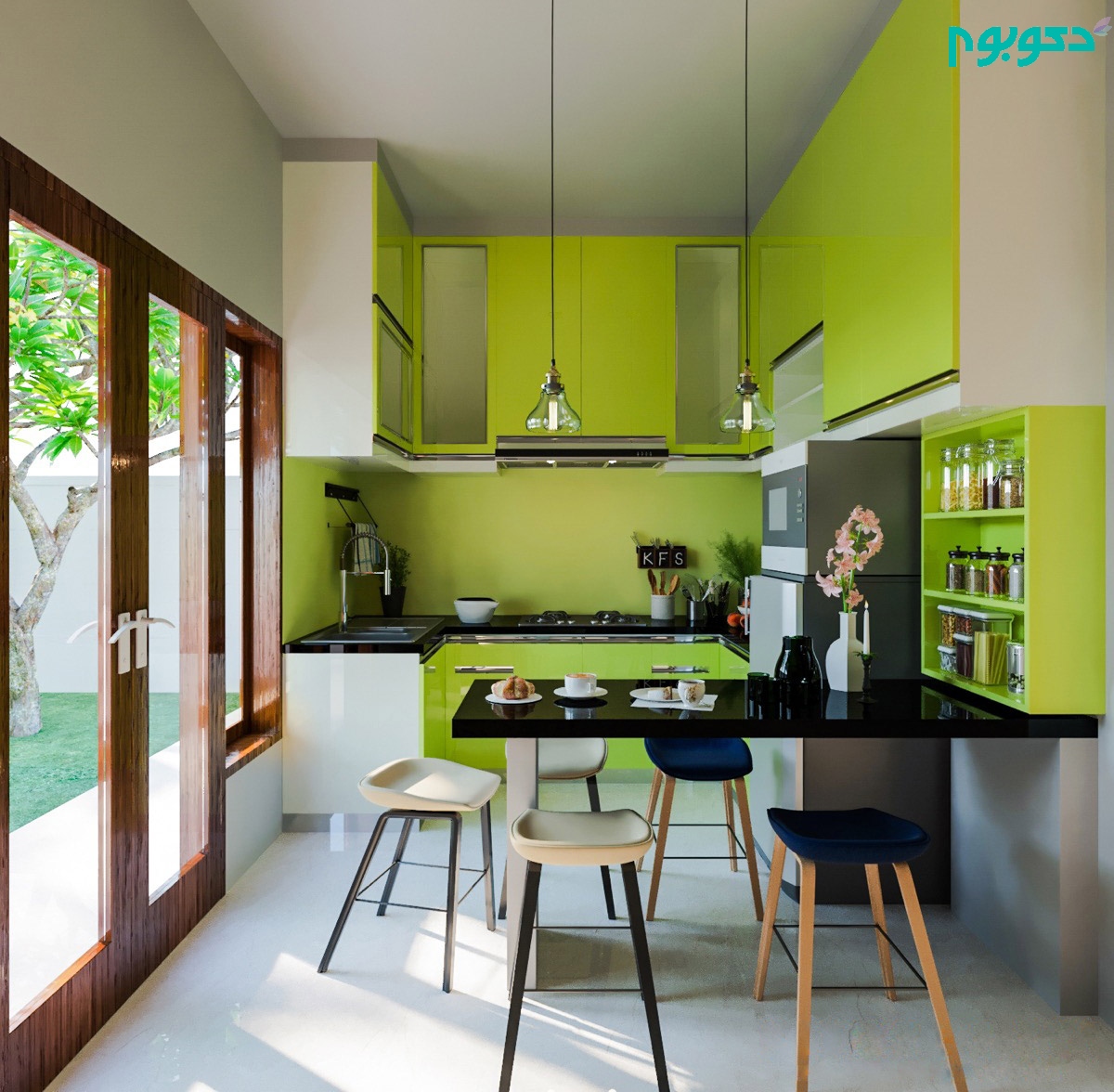 دکوراسیون داخلی آشپزخانه سبز و مشکی
