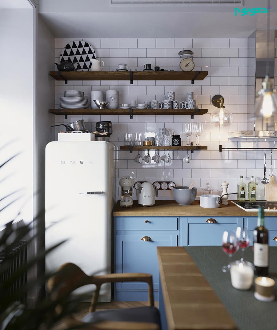 طراحی داخلی آشپزخانه به سبک اسکاندیناوی با رنگ های طبیعت گرا
