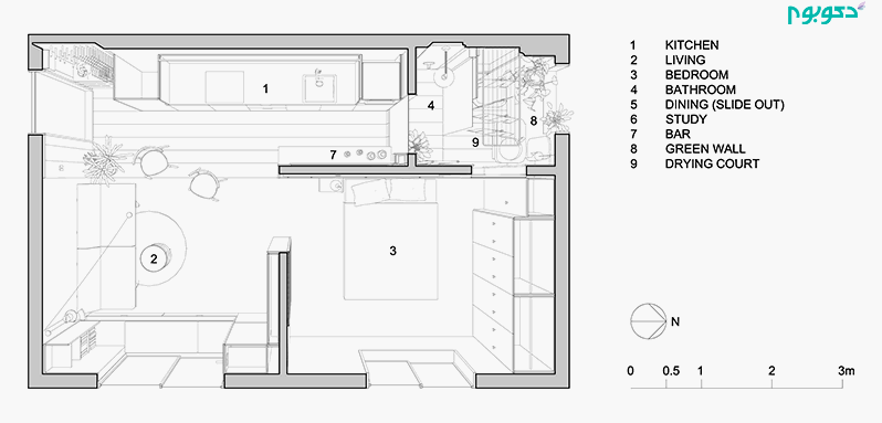 طراحی داخلی کاربردی و منعطف آپارتمانی 35 متری