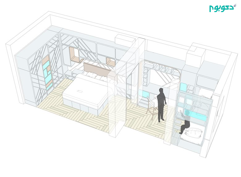 سه بعدی بازسازی و طراحی داخلی آپارتمانی برای دو نسل