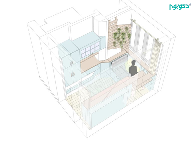 سه بعدی بازسازی و طراحی داخلی آپارتمانی برای دو نسل