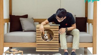 طراحی نیمکت چوبی به همراه جعبه ای برای نگهداری سگ و گربه