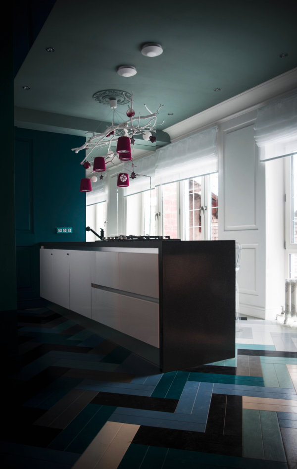 دکوراسیون داخلی آشپزخانه به رنگ فیروزه ای