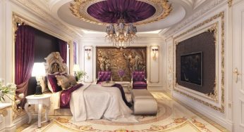 اتاق خواب کلاسیک و لوکس با رنگ بنفش