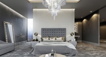 اتاق خواب با مبلمان خاکستری رنگ