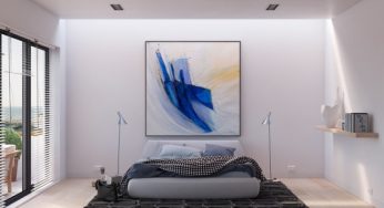 اتاق خواب روشن و ساده با رنگ های آبی و سفید