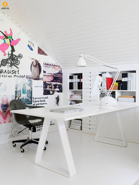 طراحی میز کار با رنگ سفید برای دکوراسیون اتاق خواب یا دفتر کار