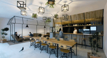 طراحی داخلی جسورانه ی رستورانی با فریم های فلزی
