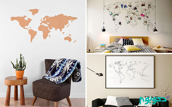 ۱۰طرح دیواری زیبا با استفاده از نقشه جهان برای دکور منزل