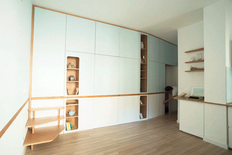 استودیو آپارتمانی با طراحی سفارشی دیوار