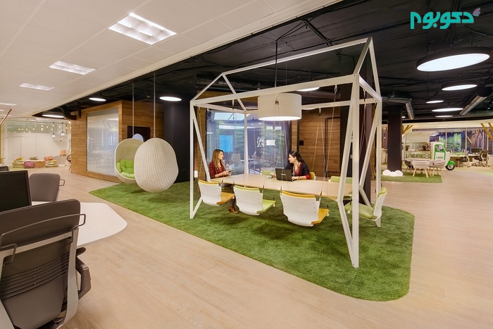 طراحی داخلی دفتر کاری با فضای مشارکتی و مفرح