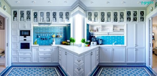 آشپزخانه کلاسیک با رنگ آبی