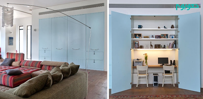 طراحی هوشمندانه اتاق کاری پنهان در خانه ای مدرن