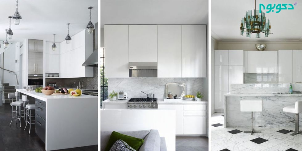 کابینت های سفید و مدرن در دکوراسیون داخلی آشپزخانه