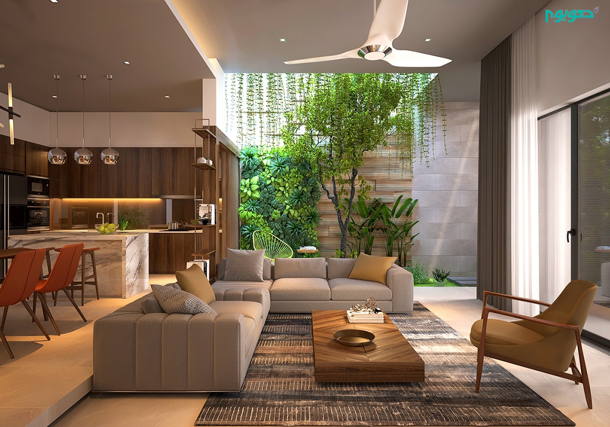 گیاهان سبز در طراحی داخلی خانه ای دوبلکس