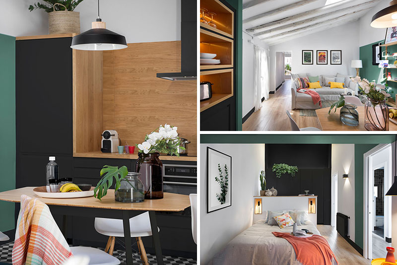 رنگ های سبز و مشکی در دکوراسیون آپارتمانی در اسپانیا