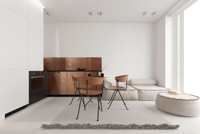 طراحی داخلی آپارتمانی کوچک و مینیمال