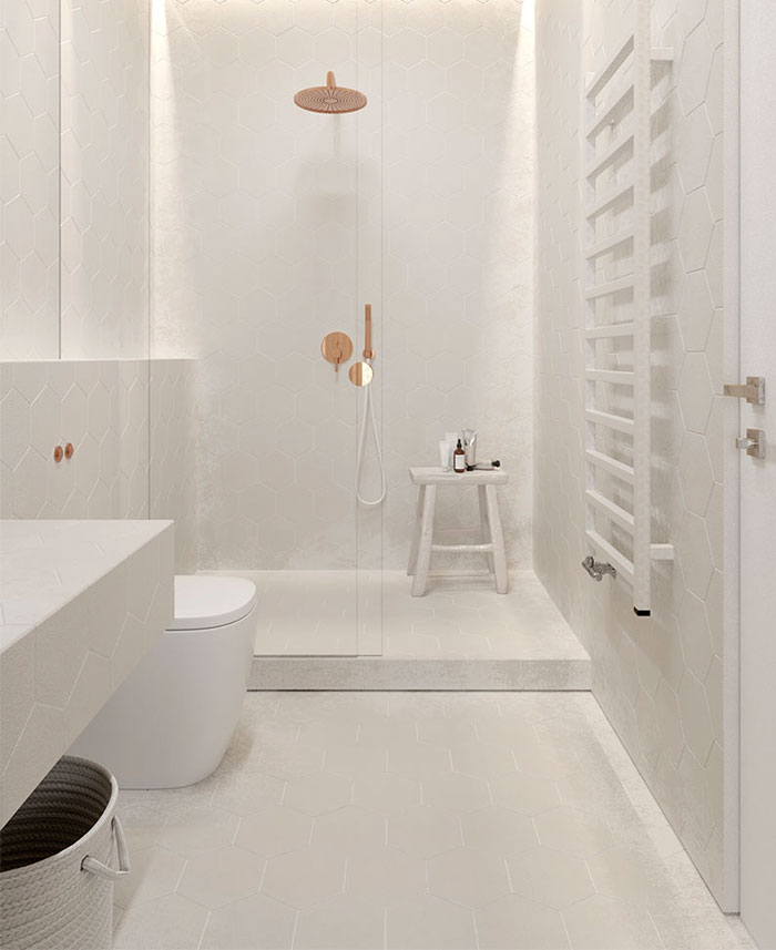 طراحی داخلی حمام آپارتمانی کوچک و مینیمال