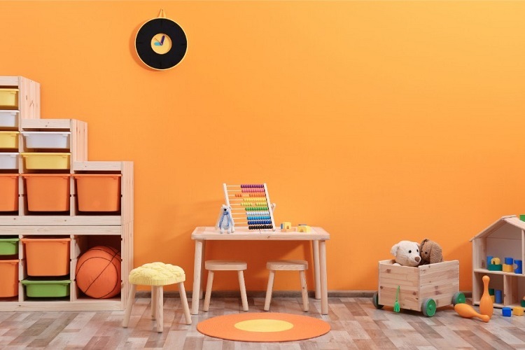 اتاق کودکان و فضای بازی دکوراسیون داخلی نارنجی