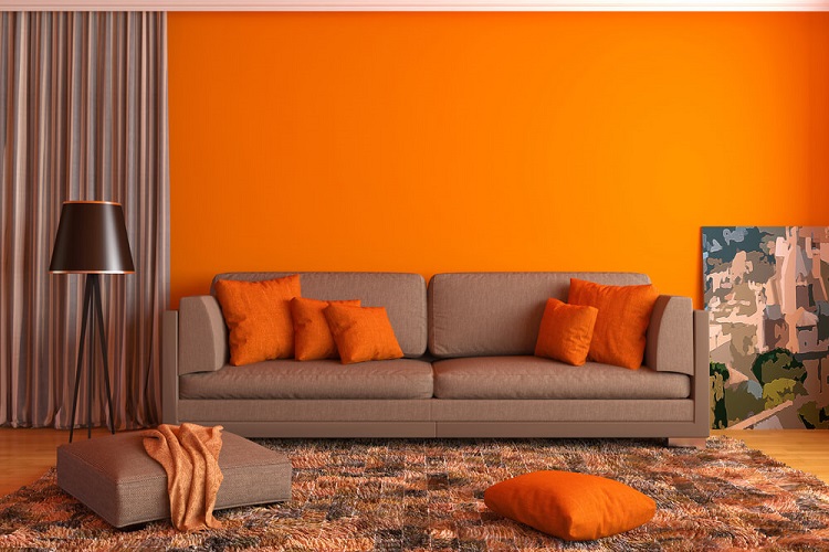مکمل رنگ نارنجی در معماری داخلی رنگ نارنجی در اتاق نشیمن